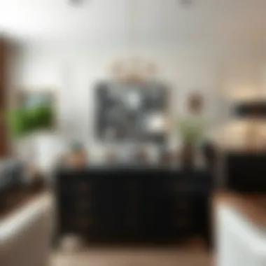 Stylish living space featuring a black bachelor chest