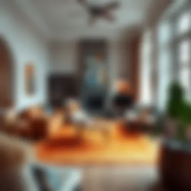 Burnt orange rug enhancing a cozy bohemian living room