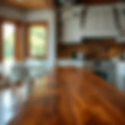 Elegant butcher block laminate countertop showcasing rich wood grain