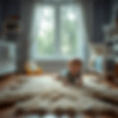 Child playing on a faux bear rug in a nursery