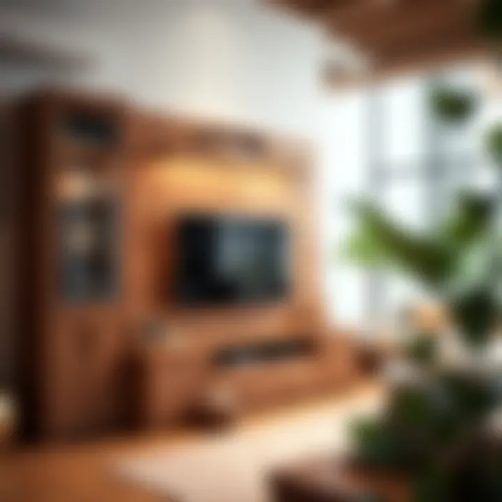 Spacious living room featuring a wooden entertainment center with ample storage