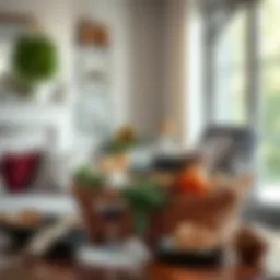 A beautifully arranged gift basket filled with gourmet treats and decorative items