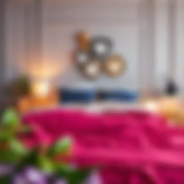 A well-decorated bedroom featuring heart sheet sets in vibrant colors