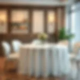 Elegant display of a round table covered with a sophisticated plastic tablecloth.