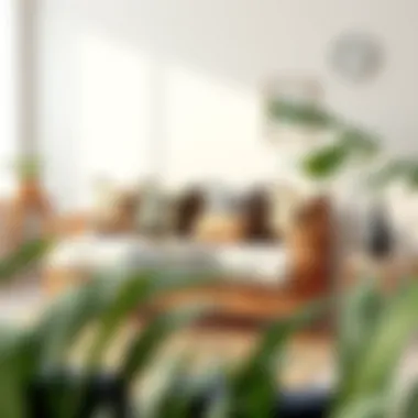 Futon frame paired with decorative cushions and accessories