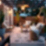 A stylish outdoor patio rug enhancing a beautifully decorated patio space