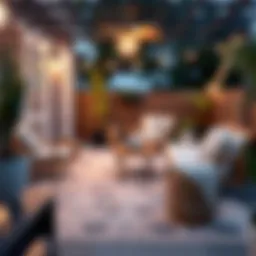 A stylish outdoor patio rug enhancing a beautifully decorated patio space