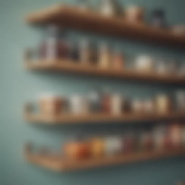 A collection of diverse shelf storage trays arranged aesthetically on a wooden shelf.