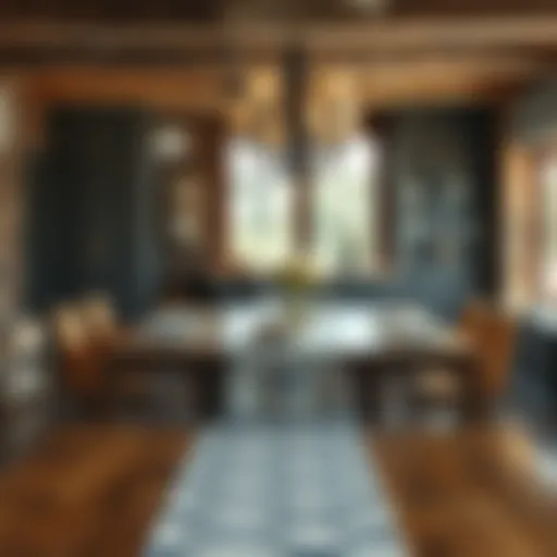 Elegant expandable farmhouse table set in a rustic dining area