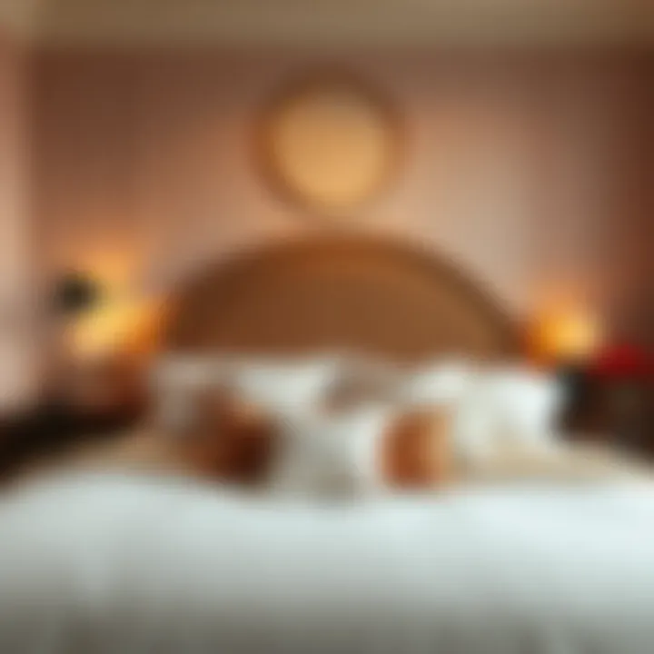 Brown headboard complementing a chic bedroom color palette