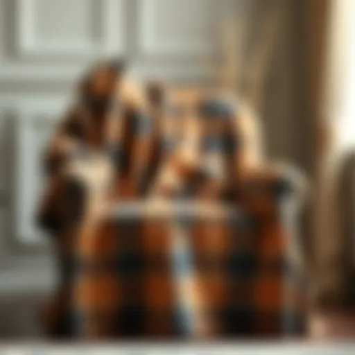 Elegant plaid slipcover draped over a stylish chair