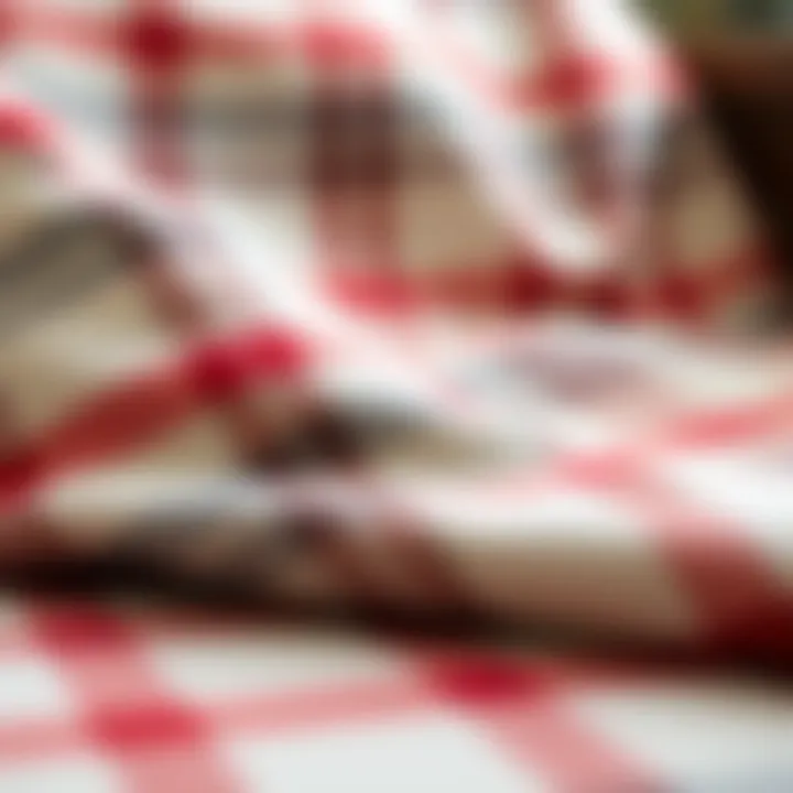 Close-up of soft fabric texture of plaid slipcover