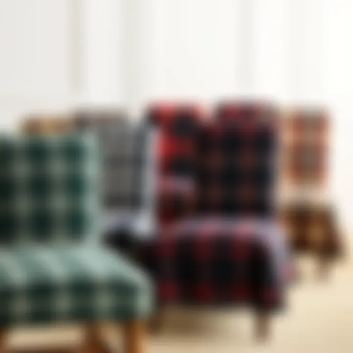 Variety of plaid patterns displayed on different chair slipcovers