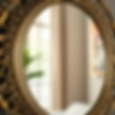 Close-up of intricate design details of a metal frame mirror.