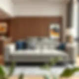 Elegant queen size sofa bed in a modern living room setting