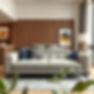 Elegant queen size sofa bed in a modern living room setting