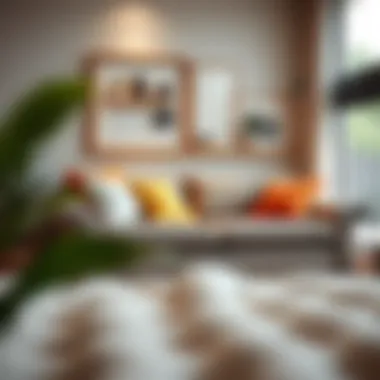 Stylish queen size sofa bed with vibrant cushions in a cozy space