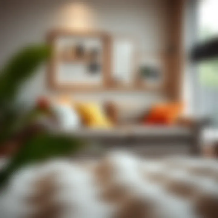 Stylish queen size sofa bed with vibrant cushions in a cozy space