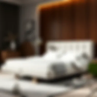 Modern upholstered king size bed frame with a sleek headboard.