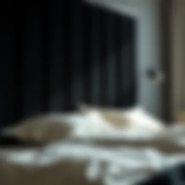 Close-up of black floating headboard with unique design