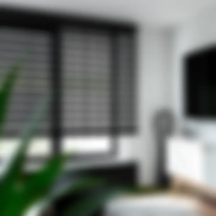 Stylish black metal blinds enhancing natural light