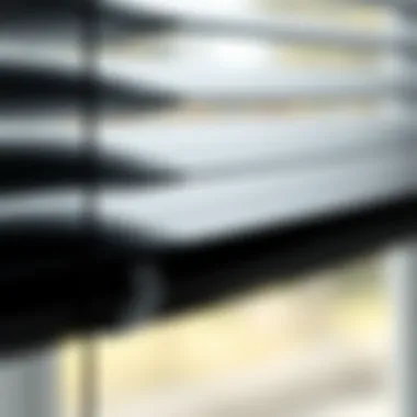 Close-up of textured black metal blinds