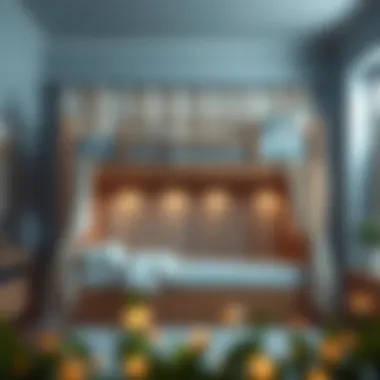 Stylish bottom bunk bed adorned with elegant curtains