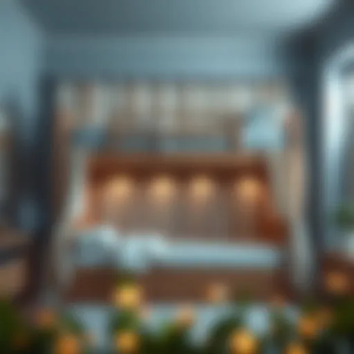 Stylish bottom bunk bed adorned with elegant curtains