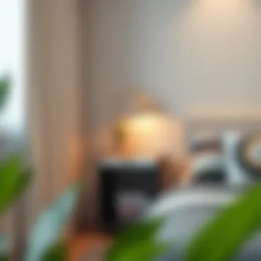 Practical usage of a C table in a small bedroom, demonstrating space-saving features and functionality.