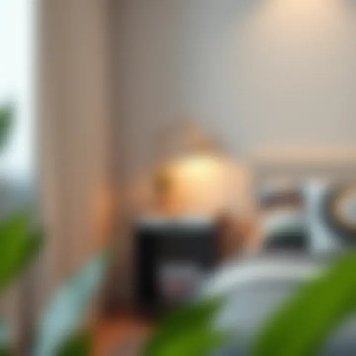 Practical usage of a C table in a small bedroom, demonstrating space-saving features and functionality.