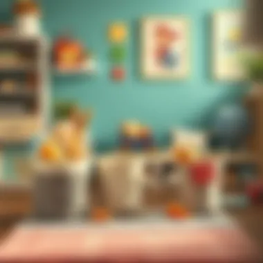 Canvas storage bins used for children's toys in a playful setting