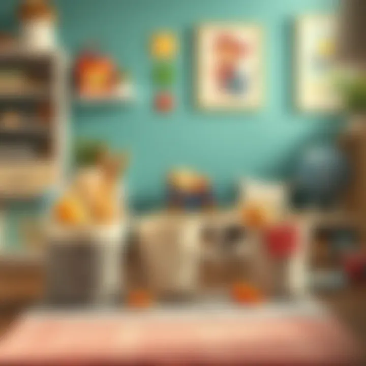 Canvas storage bins used for children's toys in a playful setting