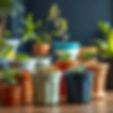 Various styles of colorful plastic pots showcasing unique designs.