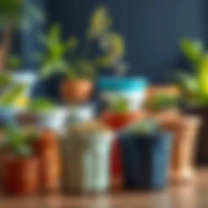 Various styles of colorful plastic pots showcasing unique designs.