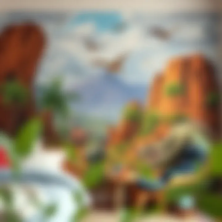 Prehistoric Wall Murals A colorful dino wall mural that brings a prehistoric landscape to life