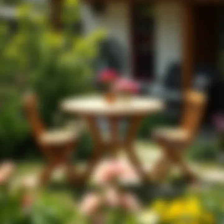 Versatile wooden bistro table set in a garden setting