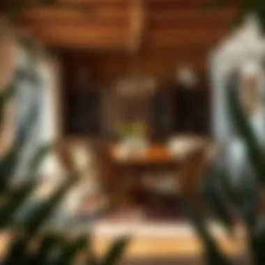 Rustic dining space featuring an eight-chair wooden ensemble