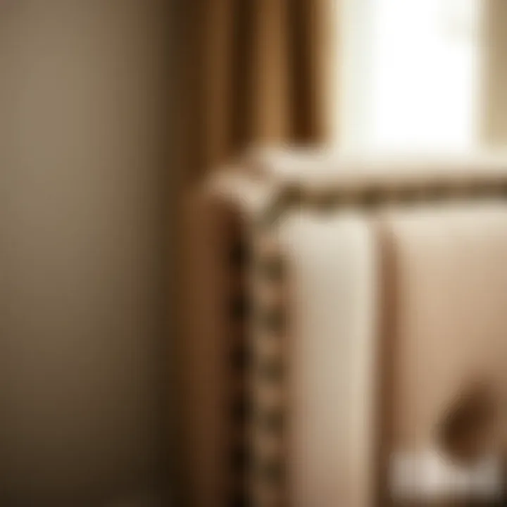 Close-up of intricate stitching on a tall twin upholstered headboard