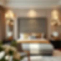 Luxurious tall twin upholstered headboard in a chic bedroom setting