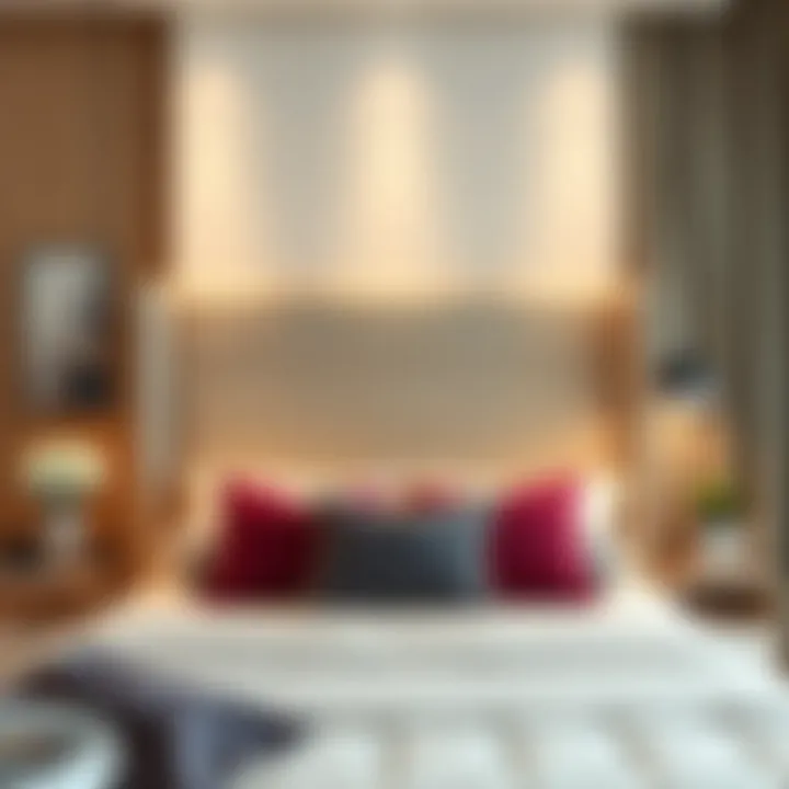 Stylish tall twin upholstered headboard complemented by modern decor