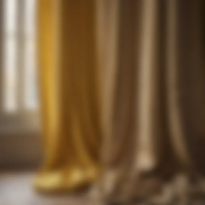 Close-up of fabric textures of yellow and taupe curtains