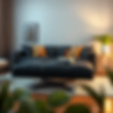 Large black leather ottoman serving as a coffee table