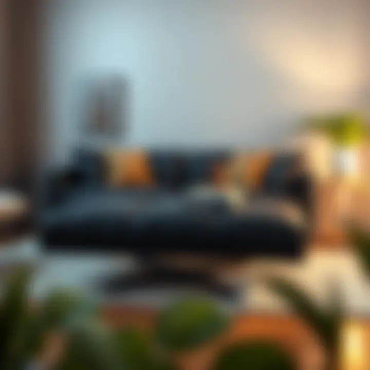 Large black leather ottoman serving as a coffee table