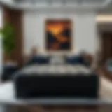 Elegant large black leather ottoman in a modern living room setting