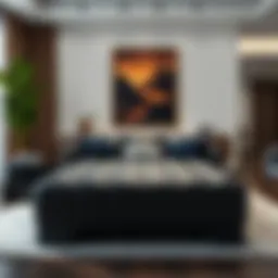 Elegant large black leather ottoman in a modern living room setting