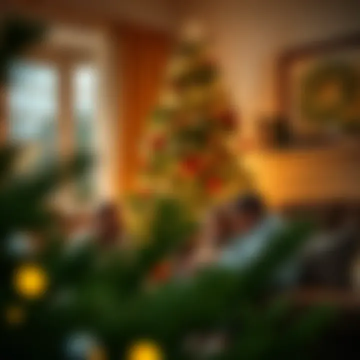 A family enjoying the festive ambiance around the Christmas tree