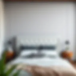 Contemporary freestanding headboard in a chic bedroom setting