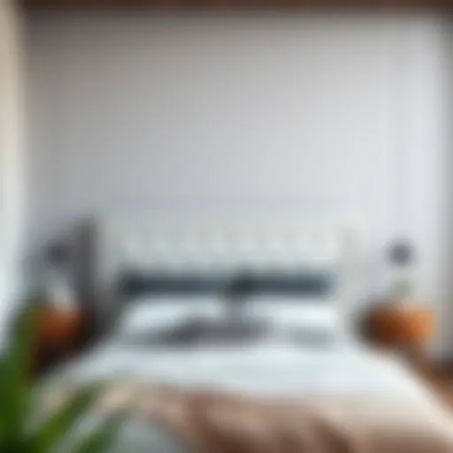 Contemporary freestanding headboard in a chic bedroom setting