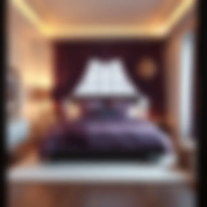 Cozy bedroom featuring a full size purple bed in a bag set with complementary decor