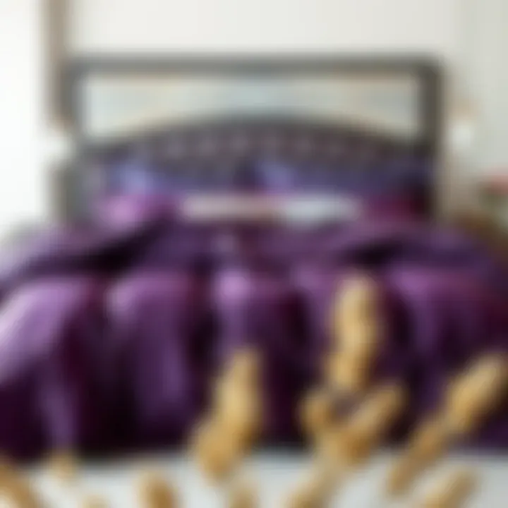 Elegant full size purple bed in a bag set showcasing rich textures